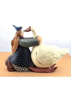 Williraye Studio 1998 - Girl Hugging Goose With Bluebird On Head WW2738 READ